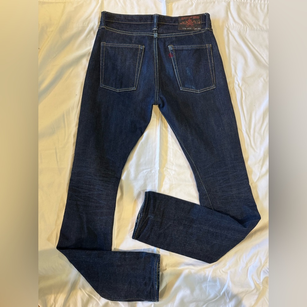 Men's Dark Blue Jeans The Flat Head / Rivet and Hide 32x36 Selvedge